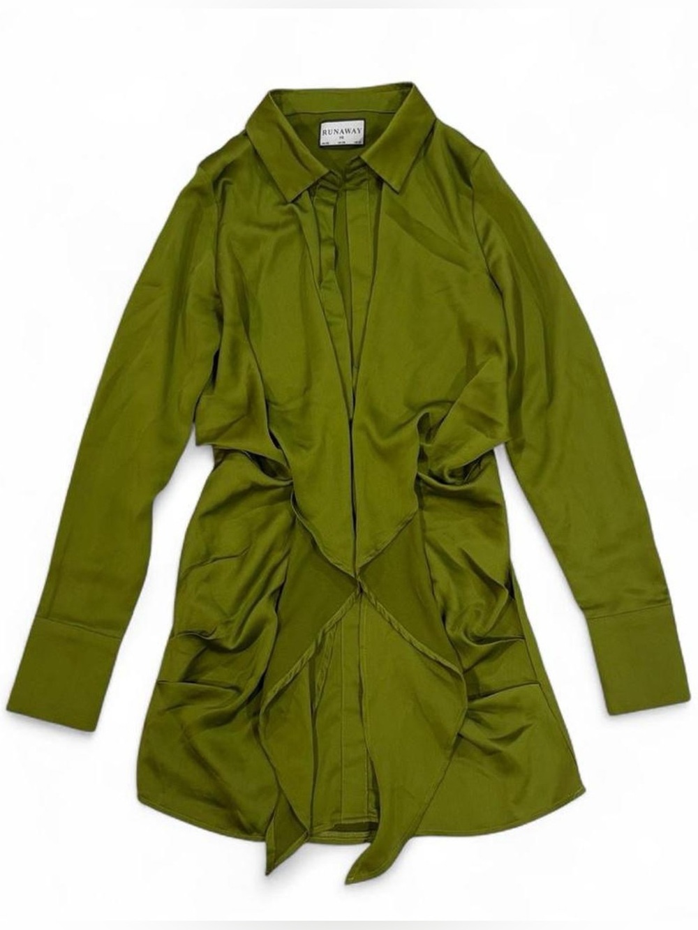 Runaway from Revolve green mini shirt dress with gold buttons